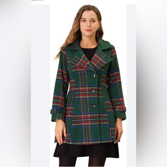 Allegra K  Christmas Plaid Overcoat Notched Lapel Winter Coat  Pockets small - Picture 1 of 9